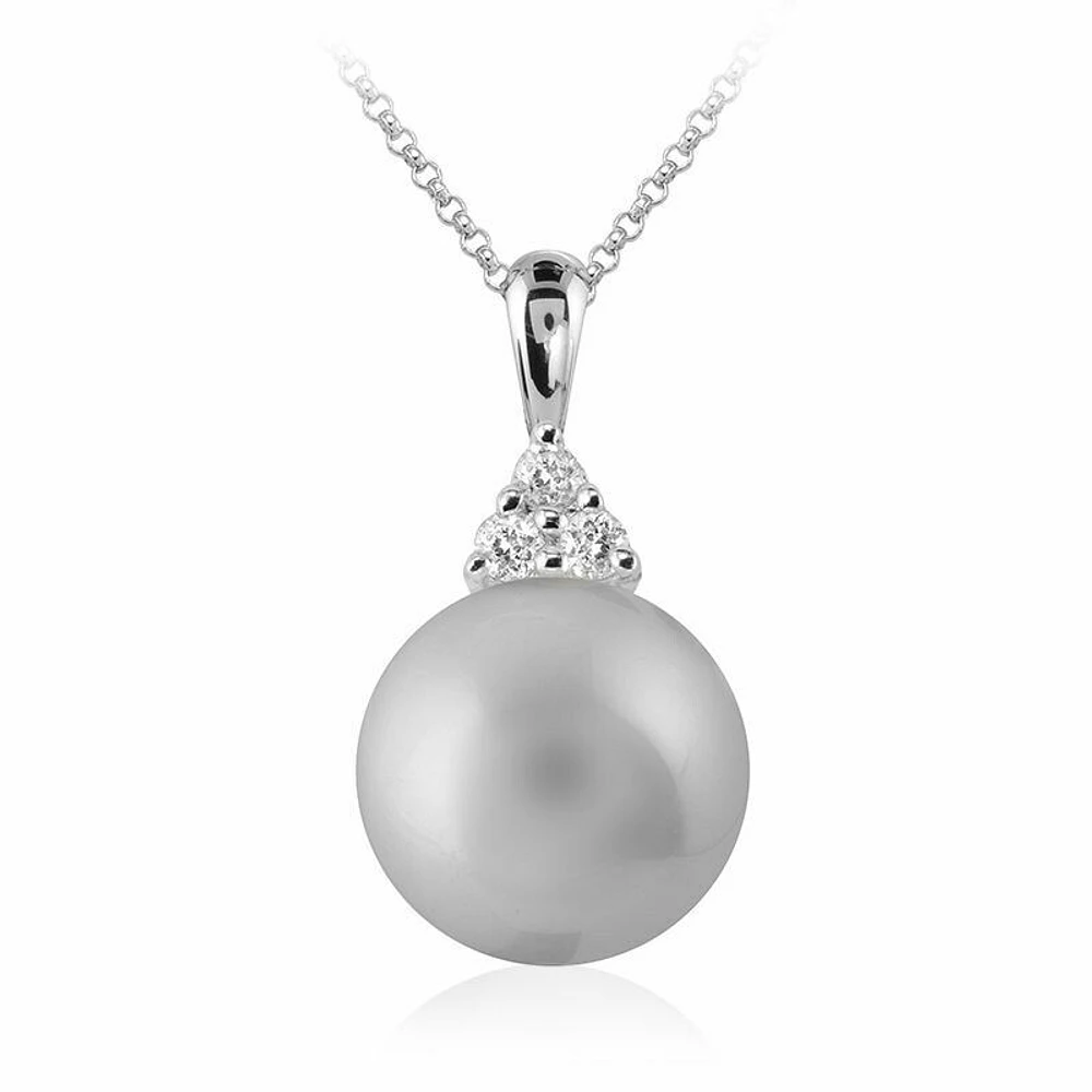 Grey Pearl & Diamond Pendant 0.04CTDI White Gold