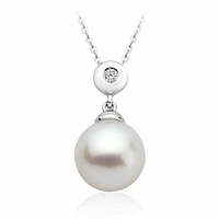 Cultured Freshwater Pearl & Diamond Bezel Set Pendant 0.02CTDI Gold