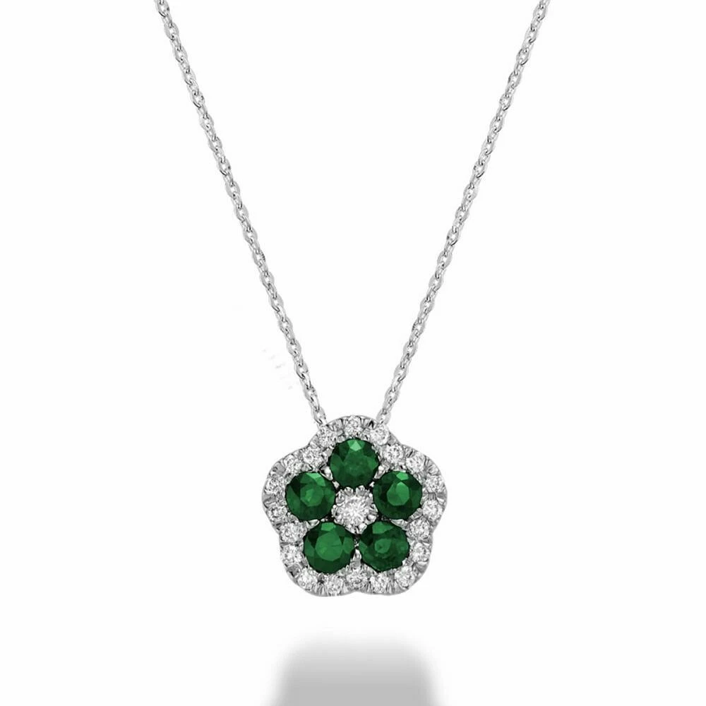 Hollow Flower Emerald & Diamond Pendant 0.07CTDI White Rose