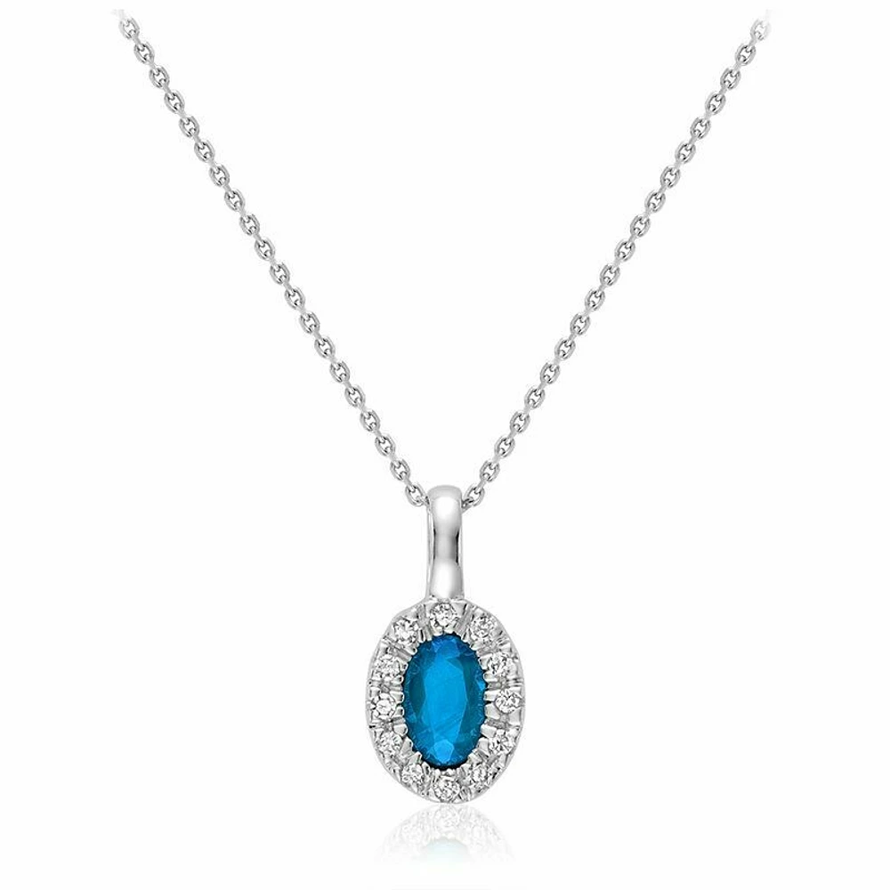 Oval Topaz & Diamond Halo Pendant 0.04CTDI White Gold