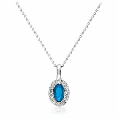 Oval Topaz & Diamond Halo Pendant 0.04CTDI White Gold