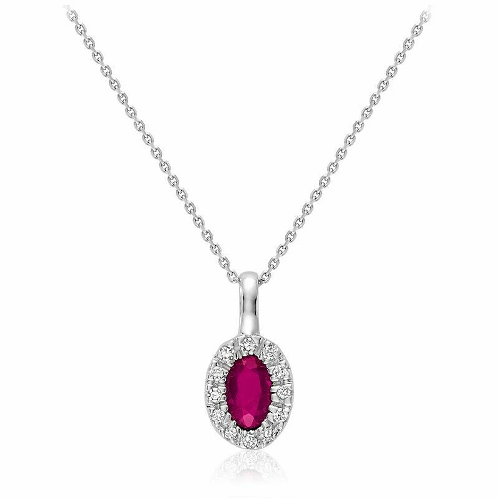 Oval Pink Topaz & Diamond Halo Pendant 0.04CTDI White Gold