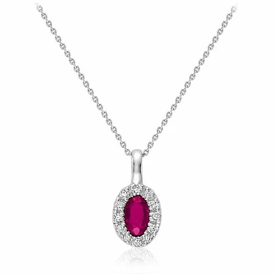 Oval Pink Topaz & Diamond Halo Pendant 0.04CTDI White Gold