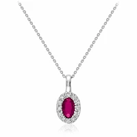 Oval Pink Topaz & Diamond Halo Pendant 0.04CTDI White Gold