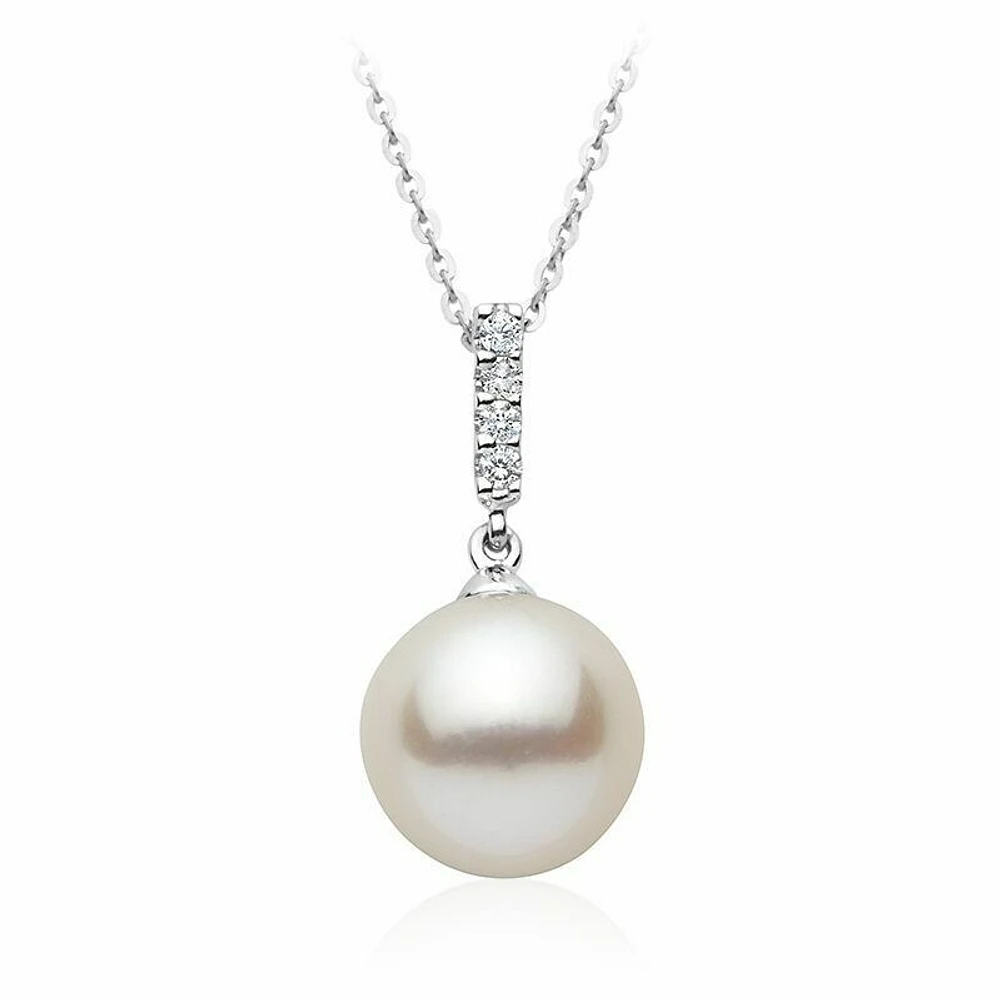 Cultured Freshwater Pearl & Diamond Pendant 0.04CTDI White Gold