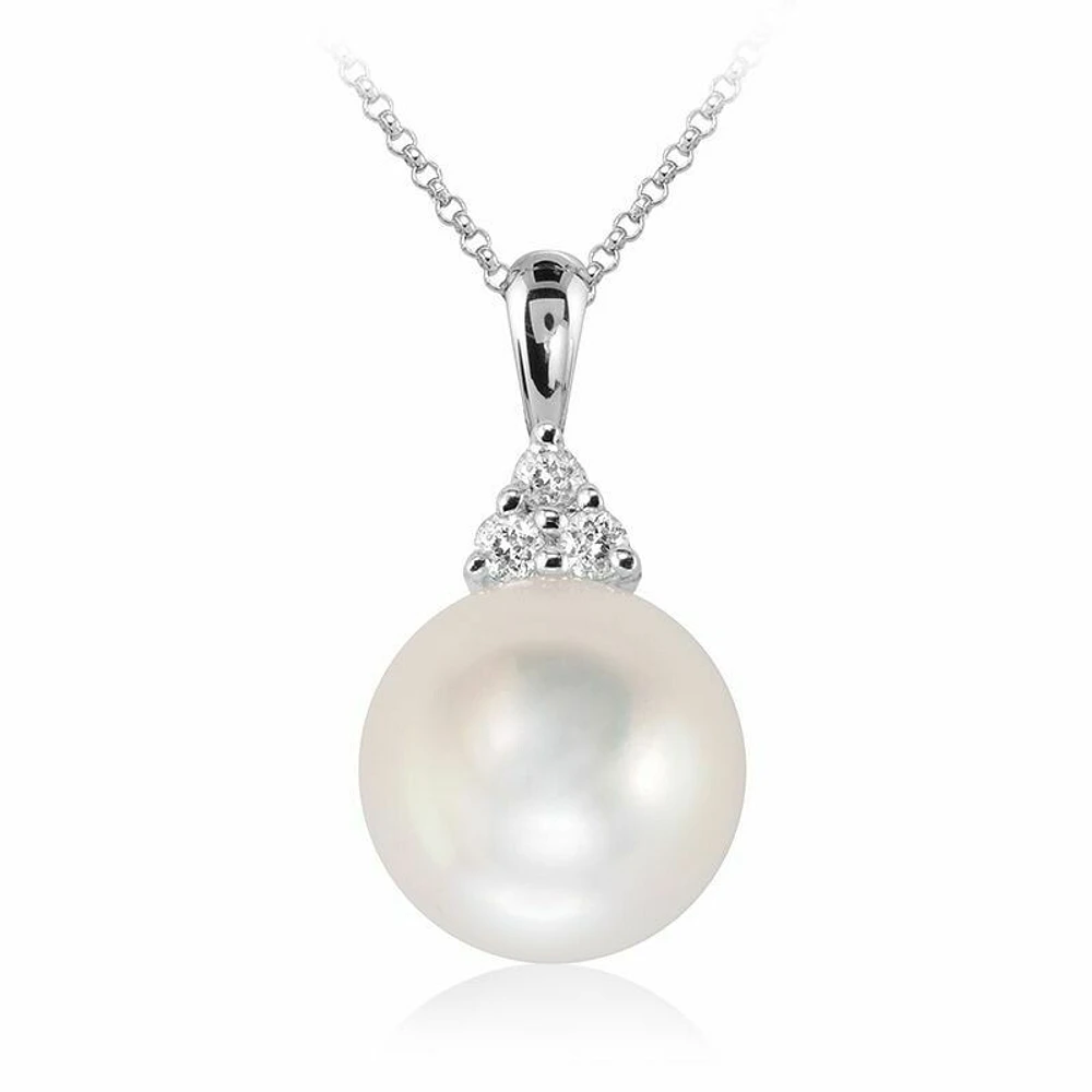 Cultured Freshwater Pearl & Diamond Pendant 0.04CTDL White Gold