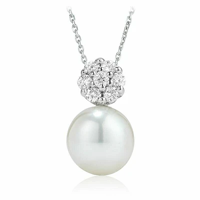 Cultured Freshwater Pearl & Diamond Pendant 0.011CTDI Gold