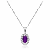 Oval Amethyst & Diamond Halo Pendant 0.04CTDI White Gold