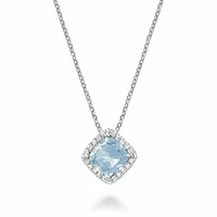 Cushion Cut Sky Blue & Diamond Halo Pendant 0.09CDTI White Gold