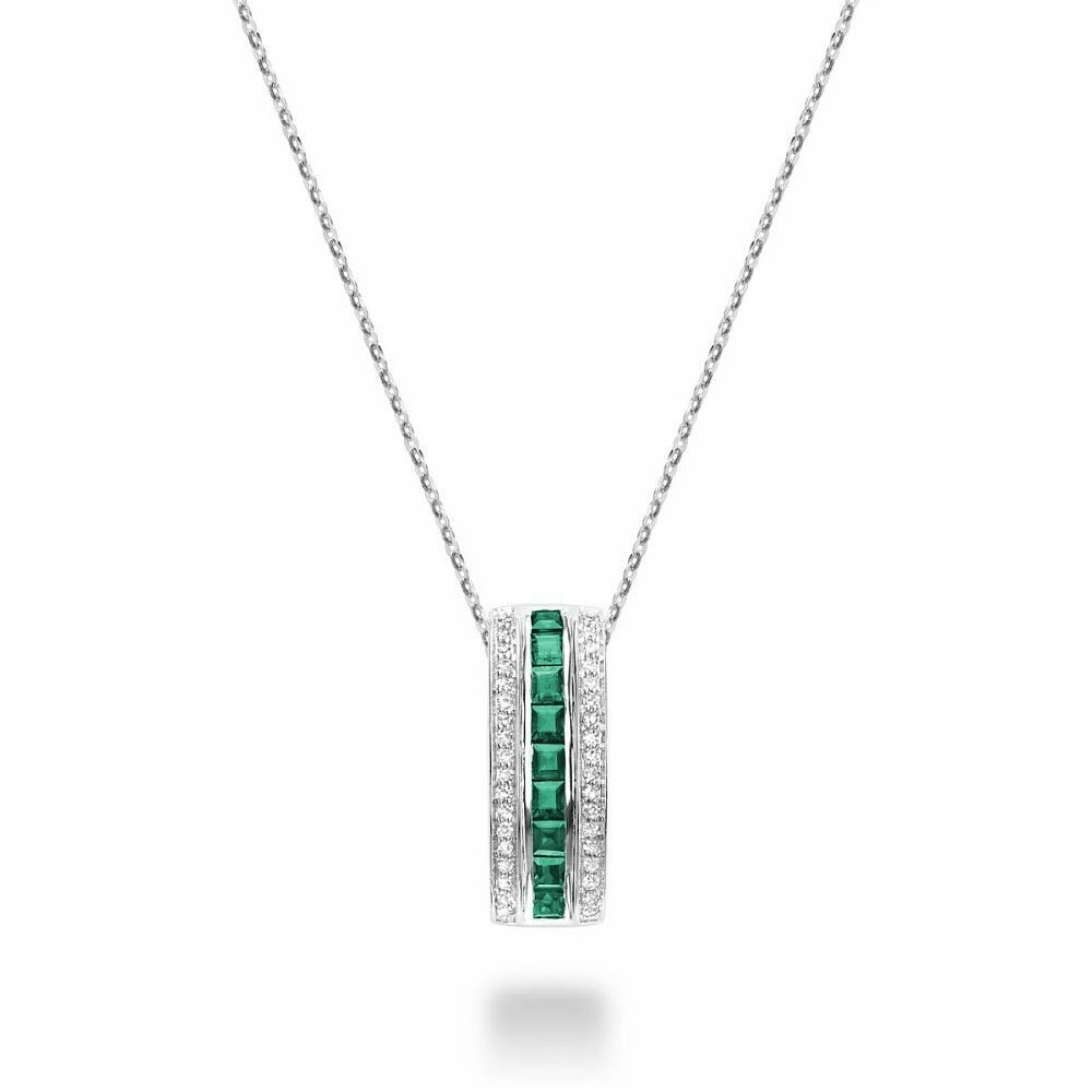 Emerald & Diamond Pendant 0.17CTDI White Gold