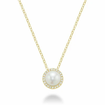Freshwater Pearl & Diamond Pendant 0.07CTDI Yellow Gold