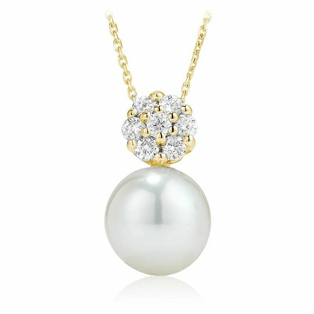 Cultured Freshwater Pearl & Diamond Pendant 0.011CTDI Yellow Gold