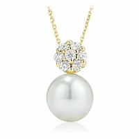 Cultured Freshwater Pearl & Diamond Pendant 0.011CTDI Yellow Gold