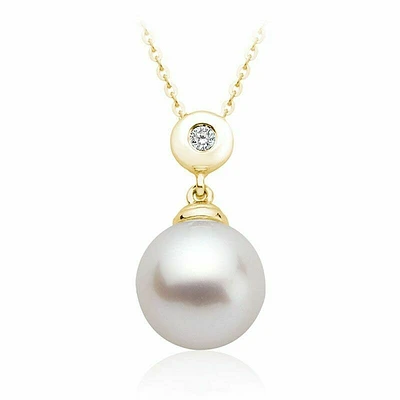 Cultured Freshwater Pearl & Diamond Bezel Set Pendant 0.02CTDI Gold