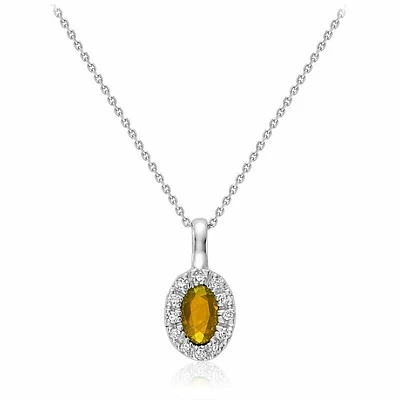 Oval Citrine & Diamond Halo Pendant 0.04CTDI White Gold