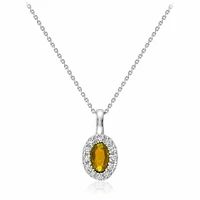 Oval Citrine & Diamond Halo Pendant 0.04CTDI White Gold