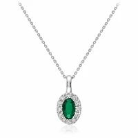 Oval Emerald & Diamond Halo Pendant 0.04CTDI White Gold