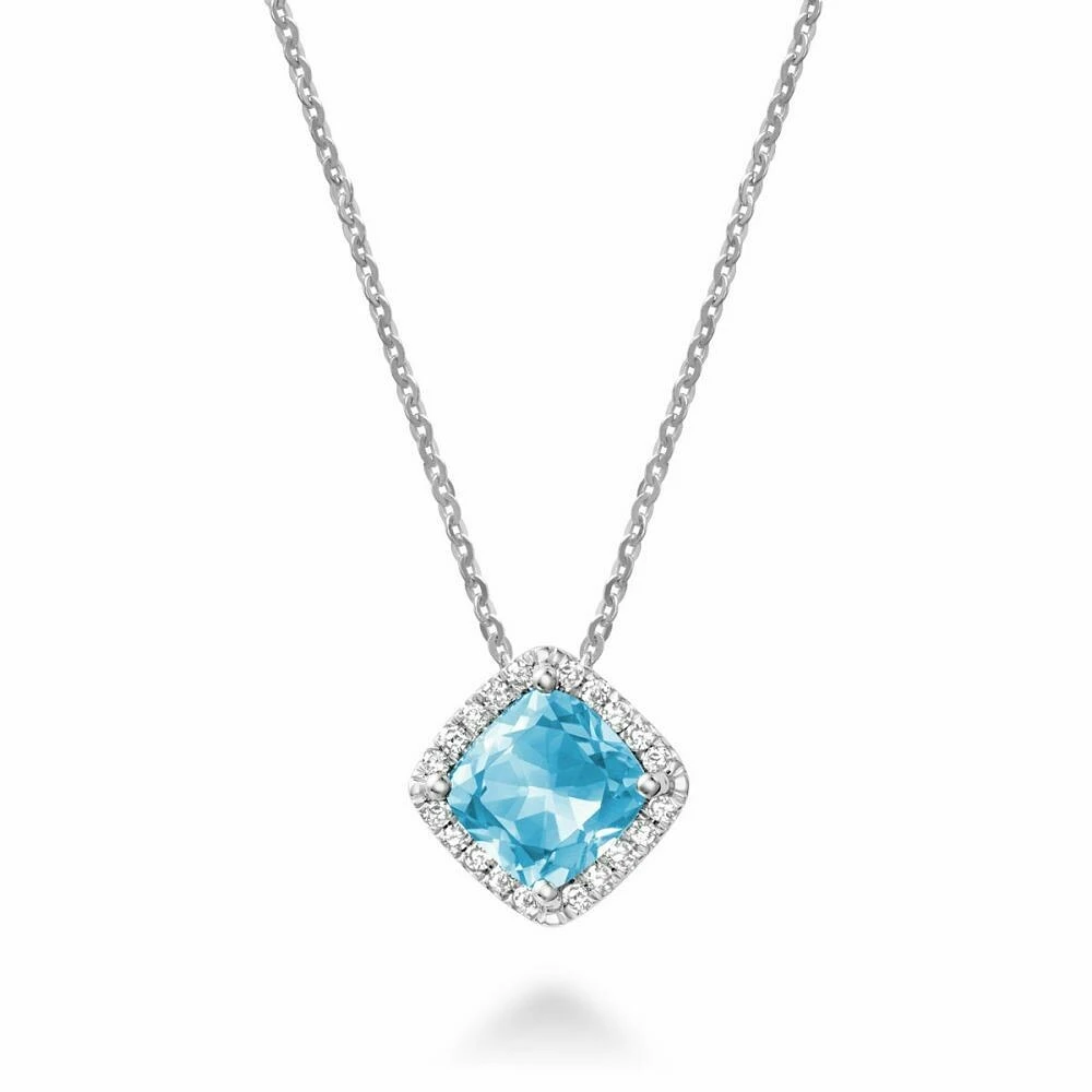 Cushion Cut Blue Topaz & Diamond Halo Pendant 0.09CDTI White Gold