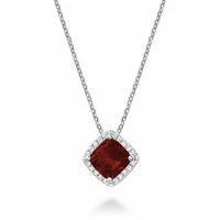 Cushion Cut Garnet & Diamond Halo Pendant 0.09CDTI White Gold