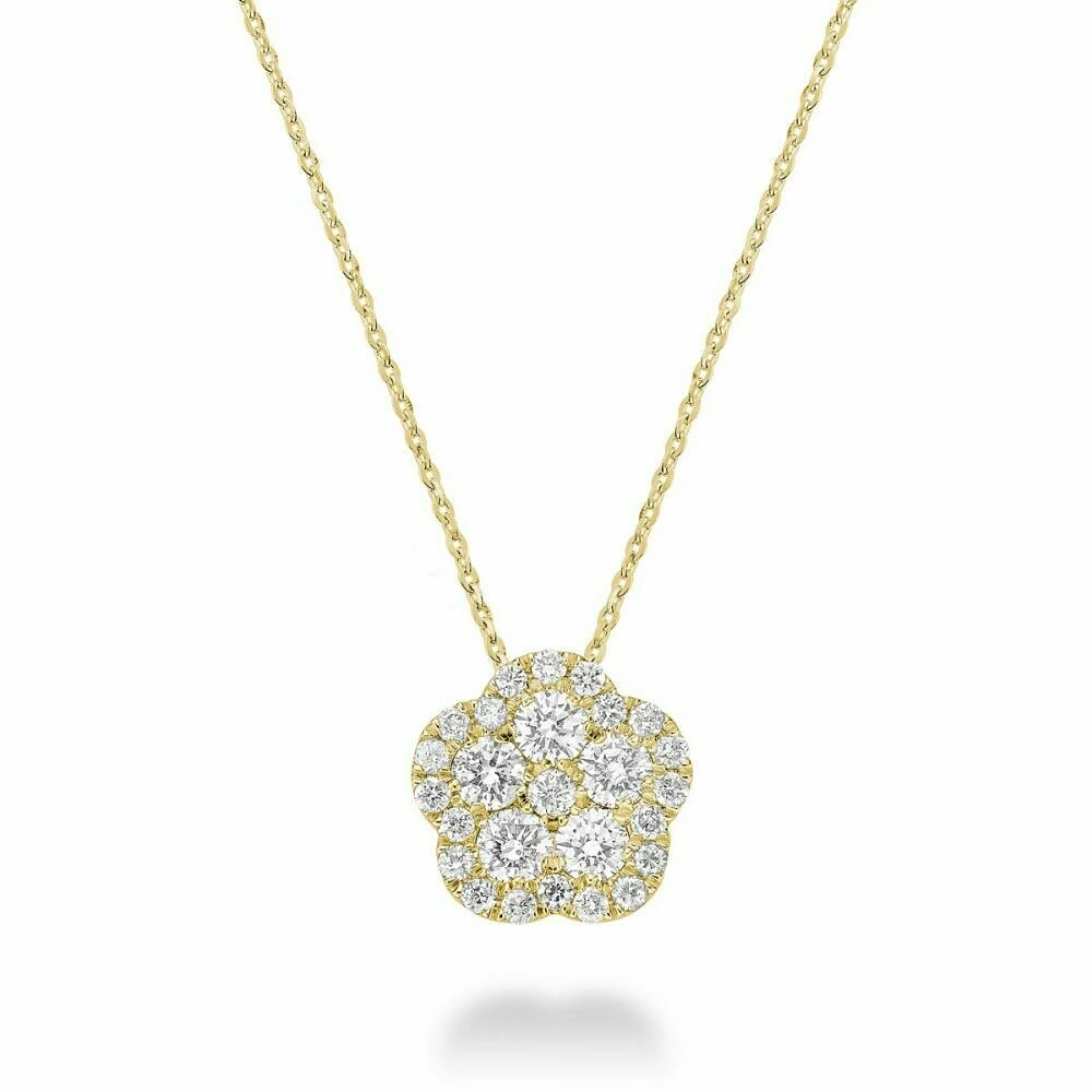 Hollow Flower Diamond Pendant 0.17CTDI Yellow Gold