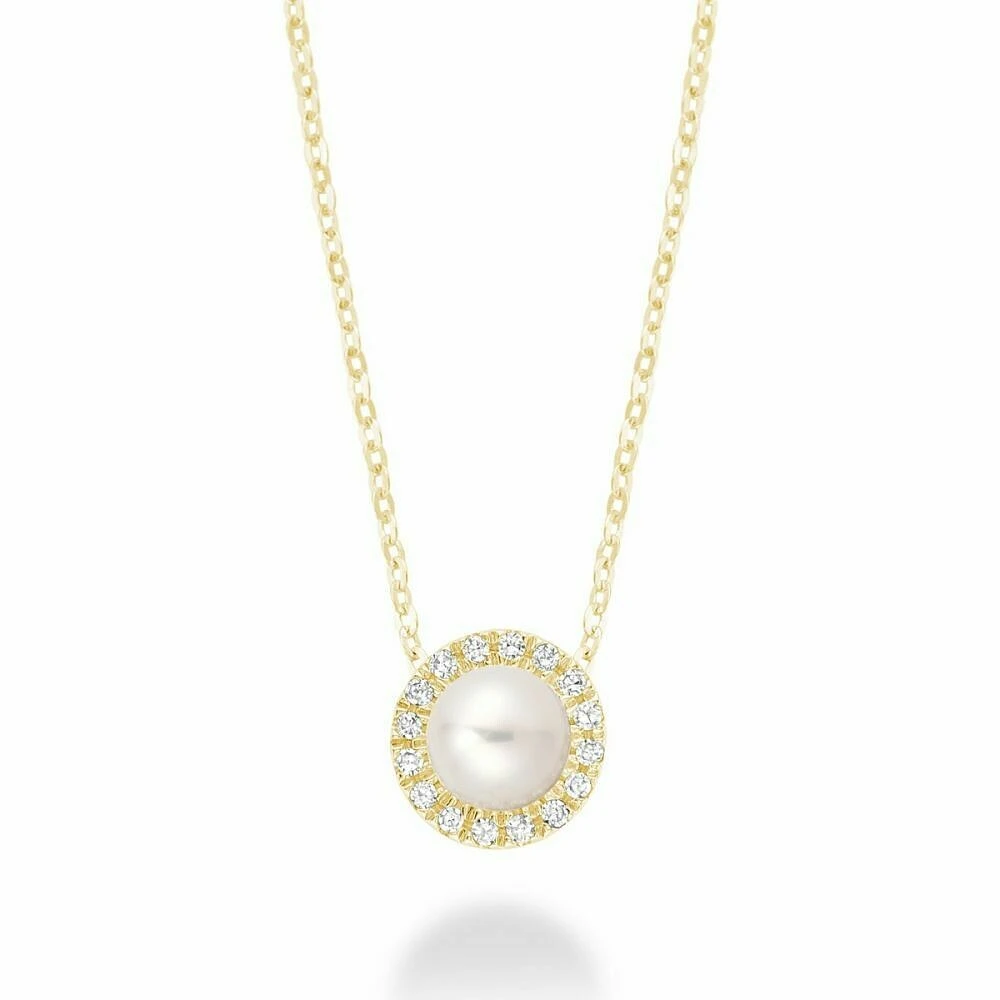 Freshwater Pearl & Diamond Pendant 0.05CTDI Yellow Gold