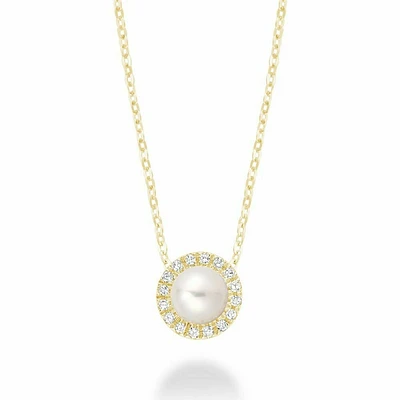 Freshwater Pearl & Diamond Pendant 0.05CTDI Yellow Gold