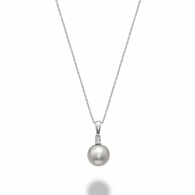 Grey Pearl & Diamond Pendant 0.02CTDL White Gold