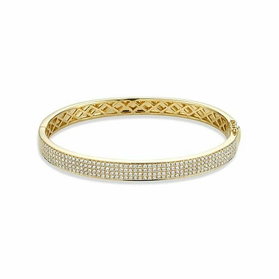 Micro Pave Bangle Bracelet 1.50CTDL Yellow Gold