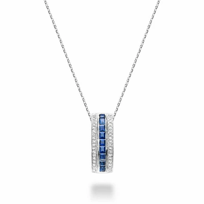 Blue Sapphire & Diamond Pendant 0.17CTDI White Gold