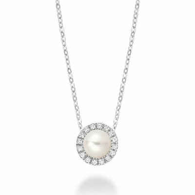 Freshwater Pearl & Diamond Pendant 0.05CTDI Gold