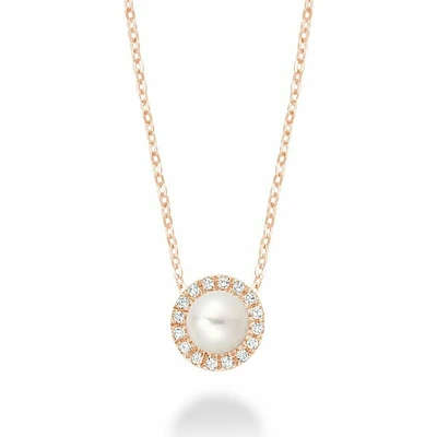 Freshwater Pearl & Diamond Pendant 0.05CTDI Rose Gold