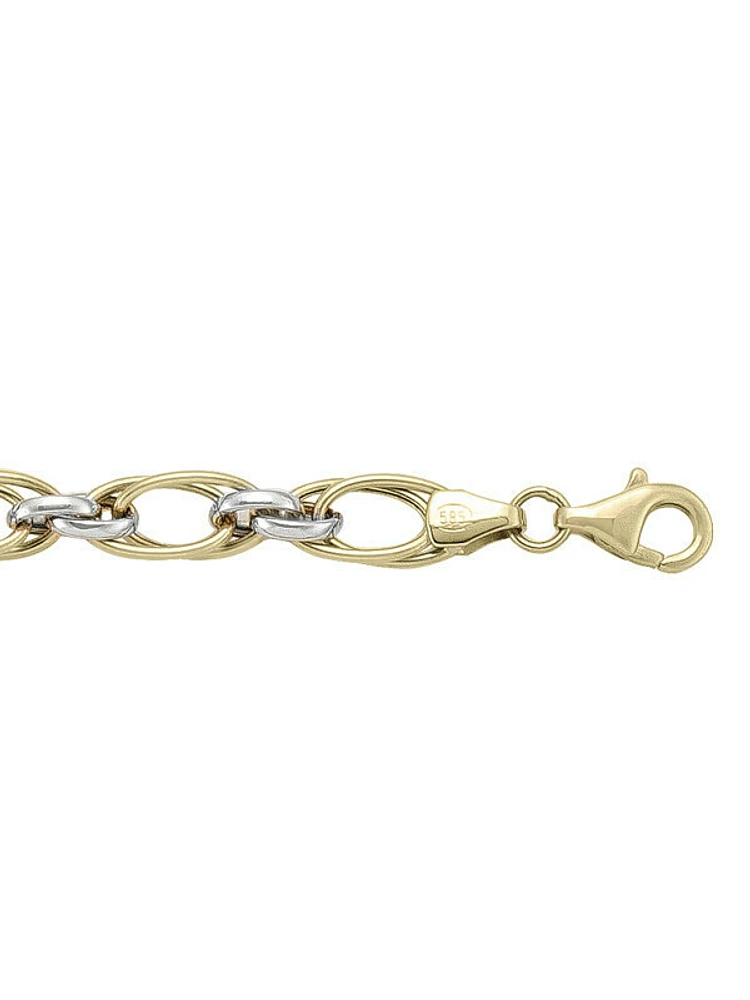 Yellow & White Gold Two Tone Hollow Fancy Link Bracelet 14KT