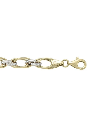 Yellow & White Gold Two Tone Hollow Fancy Link Bracelet 14KT