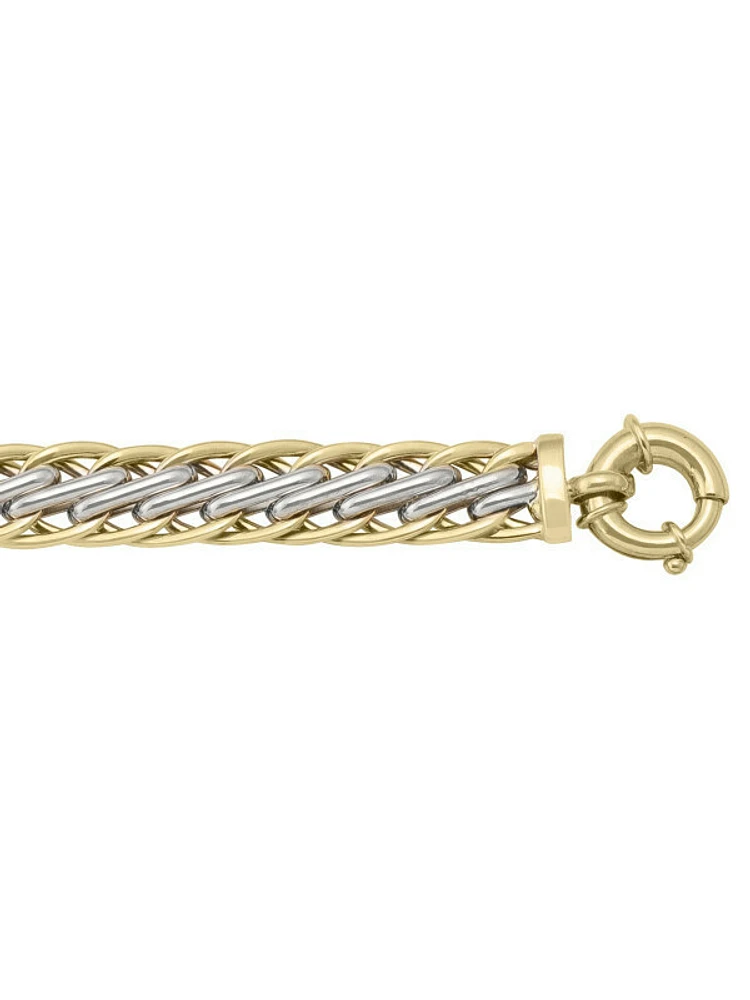 Yellow & White Gold Two Tone Hollow Fancy Ladies Bracelet 14KT