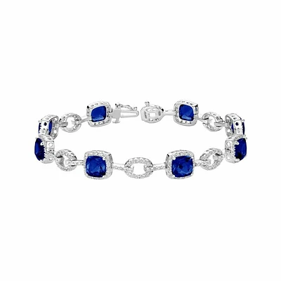 Created Blue Sapphire & Diamond Bracelet White Gold