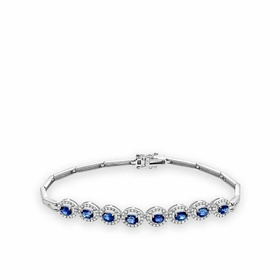 Oval Blue Sapphire & Diamond Halo Bracelet 0.51CTDI White Gold