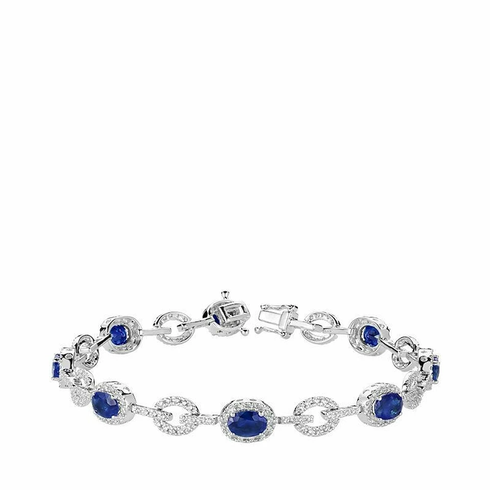 Blue Sapphire & Diamond Bracelet 1.00CTDI White Gold