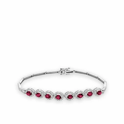 Oval Ruby & Diamond Halo Bracelet 0.51CTDI White Gold