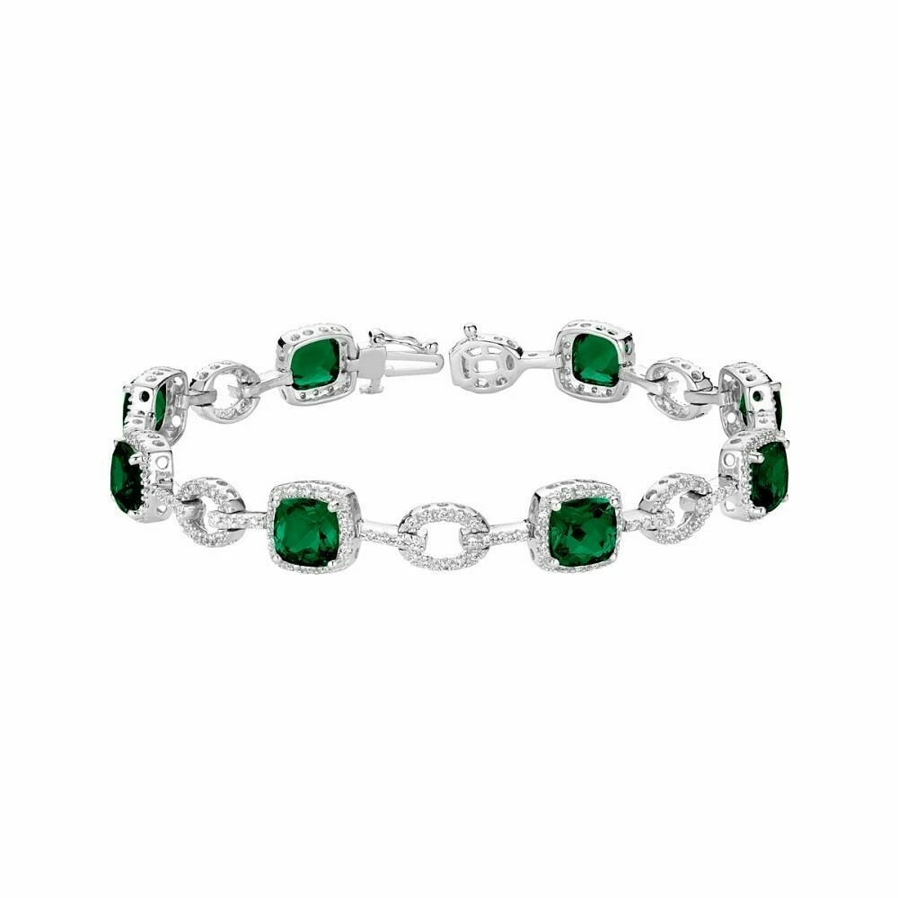 Created Emerald & Diamond Bracelet White Gold