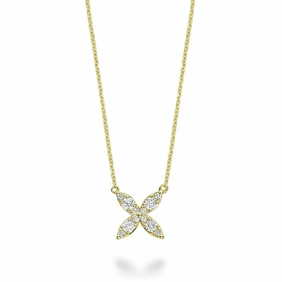 Marquise Flower Diamond Necklace 0.20CTDI Yellow Gold