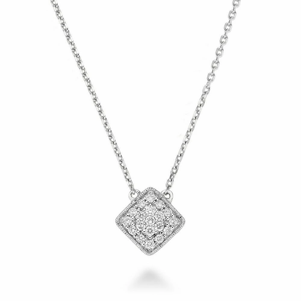 Square Diamond Milgrain Necklace 0.25CTDI Gold