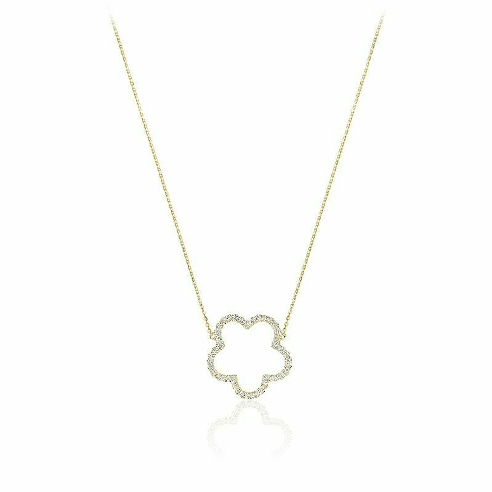 Open Hollow Flower Diamond Necklace 0.25CTDI Yellow Gold