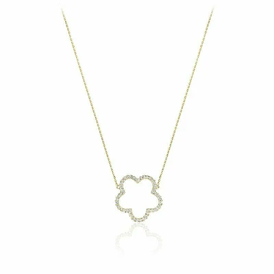 Open Hollow Flower Diamond Necklace 0.25CTDI Yellow Gold