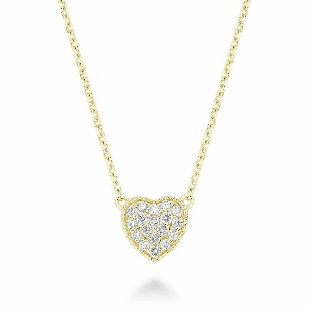 Heart Diamond Milgrain Necklace 0.23CTDI Yellow Gold