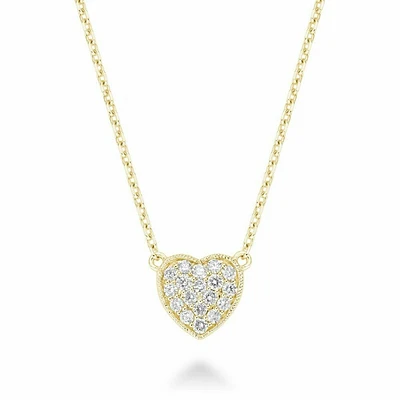 Heart Diamond Milgrain Necklace 0.23CTDI Yellow Gold