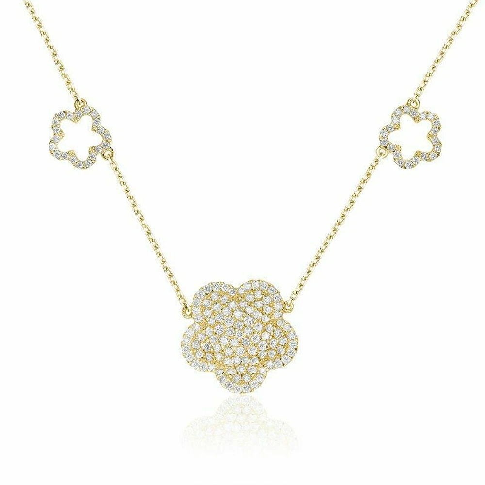 Flower Pave Diamond Necklace 1.00CTDI Yellow Gold
