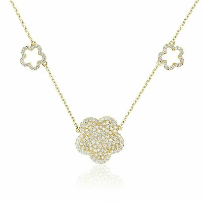 Flower Pave Diamond Necklace 1.00CTDI Yellow Gold
