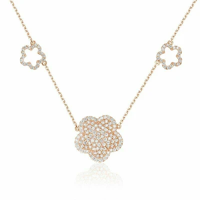 Flower Pave Diamond Necklace 1.00CTDI Rose Gold