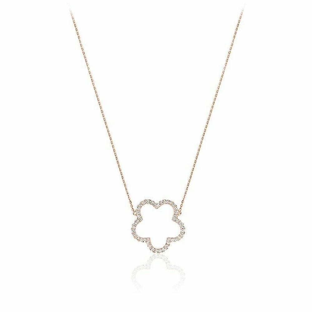 Open Hollow Flower Diamond Necklace 0.25CTDI Rose Gold