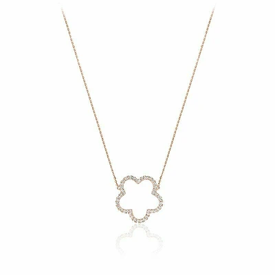 Open Hollow Flower Diamond Necklace 0.25CTDI Rose Gold